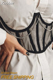 Znbbw Chain Detail Breast Support Mesh Corsets Wide Belt for Women Fashion Accessories Lace Up Back Slim Fit Corset
