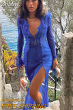 Znbbw Women Long Sleeve Mesh See Through Bodycon Beach Vacation Long Dress 2023 Summer Autumn Wholesale Items For Business