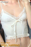Znbbw Trim Crop Top Aesthetic White Bow Cute Sweet Mini Vest Knitted Basic Casual Tee Women Summer Backless Beach