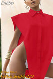 Znbbw Novelty Tops Sexy Cut Out Side Button Up White Shirt Women Fashion Clothing Sleeveless Oversized Shirts