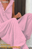 Znbbw Women Solid Hooded Jumpsuit Summer Casual V-neck Sleeveless Button Cross-pants Streetwear Female Loose Retro Romper Playsuits