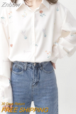 Znbbw Women Simple Designer Elegant Chiffon Shirt Women Floral Pattern Chic Trendy All Match Ulzzang Shirt Ladies Leisure Tops