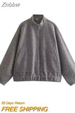 Znbbw TRAF 2023 Spring Warm Gray Jacket Women Outerwear With Button Autumn Bomber Jacket Coat Women Winter Coat Top women