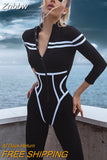 Znbbw Women Fashion Long Sleeve Bodycon Streetwear Black Jumpsuit Overalls One Piece Outfit 2023 Fall Clothing Wholesale Items