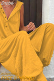 Znbbw Women Solid Hooded Jumpsuit Summer Casual V-neck Sleeveless Button Cross-pants Streetwear Female Loose Retro Romper Playsuits