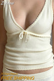 Znbbw Y2K Tank Tops Vintage Ruffle V Neck Milkmaid Crop Top Women Tie up Cute BowTops Summer Korean Grunge Fairycore Outfits