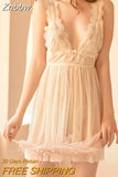Znbbw Summer Women Sexy Sleepwear V-Neck Backless Nightdress Casual Nightgown Comfortable Lace Pajama Bifurcation Nightwear
