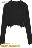 Znbbw TRAF Casual Autumn Winter Women Crop Sweater Pullovers Long Sleeve O-Neck Chic Sweater Female Slim Knit Jumper Tops