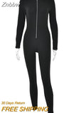 Znbbw Hollow Out Skinny Sexy Jumpsuit Women 2023 New Zipper Long Sleeve Overalls Bodysuit Workout Fitness Jumpsuits Rompers