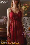 Znbbw Floral Hollowed Out Lace Nightdress Womens Nightgown Sleepwear Lingerie Dress Spaghetti Strap Sleeping Dress with Thongs
