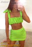 Znbbw Women's Outfits Skirt Suit Solid Color Pleated Double Sides Strap Sling Slim Vest + High Waist Skirt Simple Two-piece Set