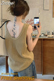 Znbbw Vintage Knitted Tank Tops Women Harajuku Solid Hollow Out Vest Korean Fashion Loose Casual Sleeveless Tops High Street