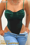Znbbw Green Velvet Bodys Sexy Outfits for Women Skinny Bodysuit Spaghetti Strap Backless Top Festival Clothing
