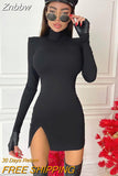 Znbbw Women Spring Autumn Long Sleeve Bodycon Soild Color Black Slim Package Hip Mini Dress 2023 Female Clothing Streetwear