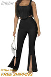 Znbbw Women's Set Tank Crop Tops and Wide Leg Pants Elegant Tracksuit Two Piece Set Sweatsuit Fitness Outfits