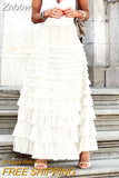 Znbbw Streetwear Fashion Mesh Layered Cake Skirt Elegant High Waist Swing Club Party Skirt Office Lady Sweet Pleated Long Skirt