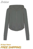 Znbbw Vintage Zip Up Hooded T Shirts Women Y2K Harajuku Sexy Slim Sun-proof Crop Tops Streetwear Casual Basic Tees Tracksuit