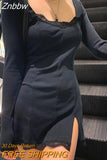 Znbbw Autumn Spring Women Sexy Lace Patchwork Long Sleeve Split Dress Hip Package Mini Vestido Party Club Low Chest Outfits Cloth