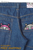 Znbbw Jeans Women Oversized Hip Hop Harajuku Vintage Blue Cargo Streetwear Wide Leg Trousers Y2K Grunge Blue Baggy Denim Pants
