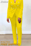 Znbbw Women Elegant Solid Fashion 2 Piece Set Full Sleeve High Waist Trouser Blazer Suit Office Ladies Business Commute Pant Suits