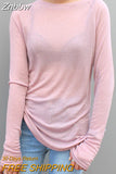 Znbbw Sale 2023 New Spring Summer Basic Tops Long Sleeve Loose Thin Sexy Blue T-shirt Women Fashion Solid Color Cotton Tee Femme