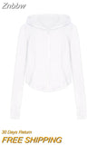 Znbbw Vintage Zip Up Hooded T Shirts Women Y2K Harajuku Sexy Slim Sun-proof Crop Tops Streetwear Casual Basic Tees Tracksuit