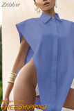 Znbbw Novelty Tops Sexy Cut Out Side Button Up White Shirt Women Fashion Clothing Sleeveless Oversized Shirts