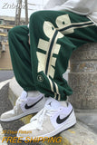 Znbbw Sports Style Autumn Pants Men's Trend Hip Hop Cool Green Letter Print Loose Oversize Sports Leggings