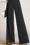 Znbbw Loose Women Wide Leg Pants Long Trousers Elegant High Waist Casual Pants Black Navy Elegant Straight Flat Office Pants