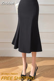 Znbbw Office Lady Solid Long Skirts Women 2023 Korean Fashion High Waist Wrap Hip Mermaid Skirt French Y2k Slim Casual Skirt