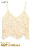 Znbbw TRAF 2023 Women Tops Four Color Tassel Embellished Short Sleeveless Suspender Casual Tops Woman Female Top