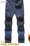 Znbbw Men's Waterproof Pants Winter Warm Camping Hiking Trekking Sport Trousers Male Casual Softshell Fleece Oversized Cargo Pants