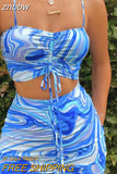 znbbw Summer Sexy 2 Two Piece Set Women Outfits 2023 Sleeveless Backless Crop Top Drawstring Mini Skirts Clubwear Matching Set