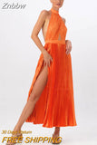 Znbbw Women Elegant Pressed Pleat Backless Dresses 2023 Spring Summer Sexy Solid Satin Dress Female Bodycon Fashion Party Gown