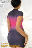 Znbbw Women Fashion Short Sleeve Bodycon Streetwear Gradien Mini Dress 2023 Summer Fall Clothing Wholesale Items For Business