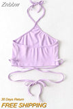 Znbbw Women Halter Tie Back Cropped Camisole Halter Neck Tie Waist Tank Top