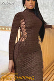Znbbw Women Fashion Long Sleeve Bodycon Streetwear Green Long Dress 2023 Autumn Fall Clothes Wholesale Items For Business
