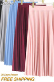 Znbbw Women Fashion High Waist Pleated Solid Color Ankle Length Skirt All-match chiffon Clothing Lady Casual Stretchy Thicken Skirts