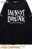 Znbbw Gothic Streetwear Oversized Sweater Women Punk Grunge Letter Print Jumper Hollow Out Hole Loose Casual Tops Y2K Clothes