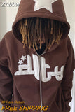 Znbbw Men Star Letter Print Hoodie Fashion Zip Up Long Sleeve Oversized Jacket Coat Harajuku Gothic Hooded Sweatshirt Y2K Teen Clothes