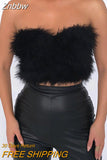 Znbbw Fashion Elegant Sexy Lady Feather Fur Tube Top Women Solid Color Strapless Tank Top Club Party Crop Top Summer Casual Camis