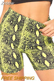 Znbbw Women Summer Shorts New Snake Print High Waist Shorts Elastic Waist Short Trousers Women Trousers Pantalones Cortos Mujer