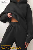 Znbbw Winter Women Two Piece Sets Tracksuit Autumn Casual Solid Long Sleeve Hoodie Sweatshirts Female Oversized Trouser Pant Suit