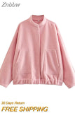 Znbbw TRAF 2023 Spring Warm Gray Jacket Women Outerwear With Button Autumn Bomber Jacket Coat Women Winter Coat Top women