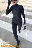 Znbbw Women Long Sleeve Bodycon Streetwear Black Jumpsuit Overalls One Piece Outfit 2023 Autumn Wholesale Items For Business