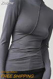 Znbbw 2023 Long Sleeve T Shirts Women White Autumn Winter Casual Black Basic Gray Sexy Tops 90s Fashion Vintage