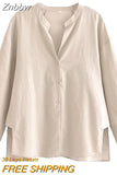 Znbbw TRAF Women Solid Side Split Linen Shirt Women Female Long Sleeve Kimono Smock Blouses Women Chic Tops
