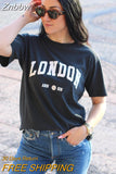 Znbbw Letter T-Shirts for Women 2023 Summer Clothes Cotton Printed Vintage Tee Shirt T-Shirt Female Fashion Tees Tops Shirts