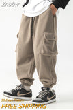Znbbw Men's Fleece Pants 2023 New Large Pocket Design Trousers Women Warm Thick Casual Cargo Pants Fashion Joggers Sweatpants