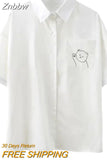 Znbbw Women's Blouse 2023 White Shirt with Tie Short Sleeve Print Summer Top Female Japan Preppy Style JK Uniform Blouses